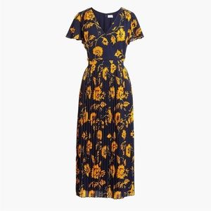 J. Crew Factory Navy Pleated Midi Dress, Floral, 14, NWOT